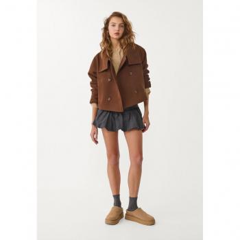 Elegant Brown Stradivarius Short Coat (Double-Breasted, High-Neck), L