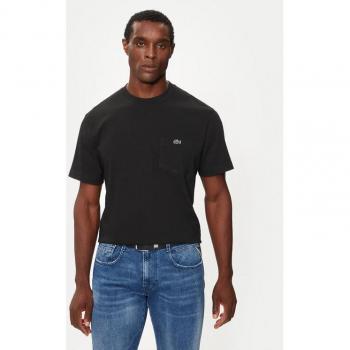T‑shirt nero Lacoste con stampa e tasca frontale