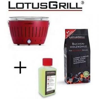 Grill Rosso Lotus – Kit Batteria USB con Carbonella di Faggio 1Kg e Gel Combustibile 200 ml