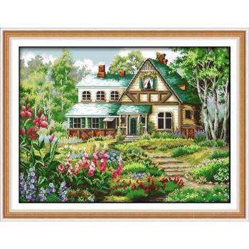 Kit Peinture Paysage Villa + Broderie Cabane de Fées