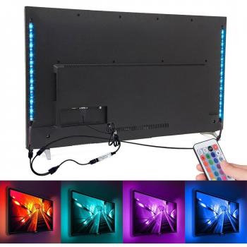 EMIUP RGB LED Strip for HDTV – 2 x 50cm, 24-Key Remote, 5V USB Power