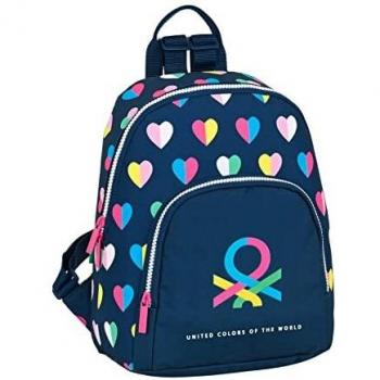 Mochila pequeña Benetton corazones, color azul