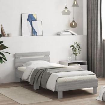 Bettgestell Grau Sonoma 90x190 cm mit LED-Leuchten vidaXL