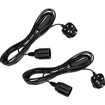 Pack 16.4ft Hanging Pendant Light Cord with On/Off Switch UK Plug, Black