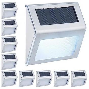 Applique LED da Esterno, Set di 10, Lampade Solari, Acciaio Inossidabile, Luce Bianca, IP44