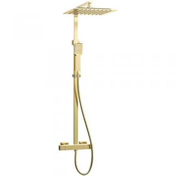 Quartos Duschsäule 300 in gebürstetem Gold mit Thermostat