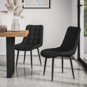 2 Pack Nova Modern Faux Leather Dining Chairs with Padded Seating and Metal Frame, Black
