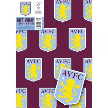 Aston Villa FC Retro 1990s Wrapping Paper & Tag Bundle – 2 Sheets, 2 Tags