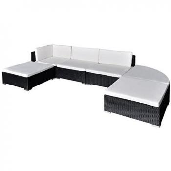 Set de muebles de jardín 6 piezas y cojines ratán sintético negro