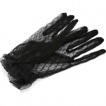 Frauen Elegante Spitzenhandschuhe Schwarz Elfenbein