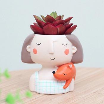 Pot de fleurs en résine fille, jardinière bonsaï succulente, petit ornement de bureau