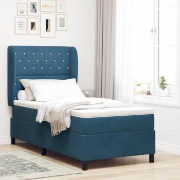Lit à Ressorts Vidaxl Matelas Bleu Foncé 200x100cm Velours