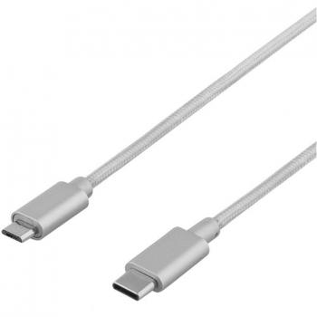 Deltaco 1m USB-kabel, Typ C till Micro-B, silver