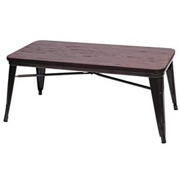 Table basse de salon HWC‑H10 – design industriel, bois d'orme, marbré noir, conforme aux normes Mvg