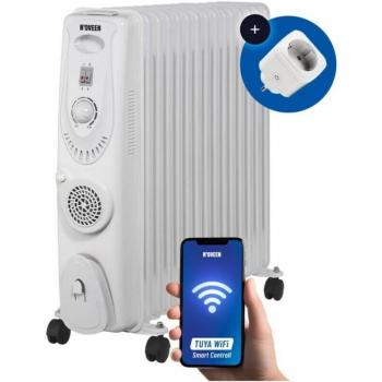 Radiatore Termico Noveen Grzadio Olejowy OH150199 Tuya Smart 2500 W con Ventilatore Turbo 400 W Bianco