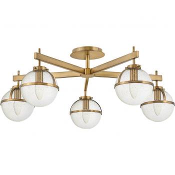 HINKLEY Hollis ceiling light, 5-bulb, brass/clear