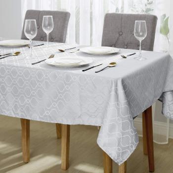 Nappe de Table 140x240 cm, Gris Clair, Motif Marocain Jacquard