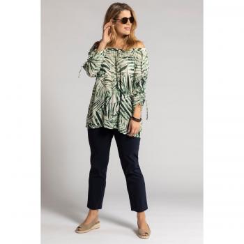 Ulla Popken Plus Size White Blouse with Leaf Design
