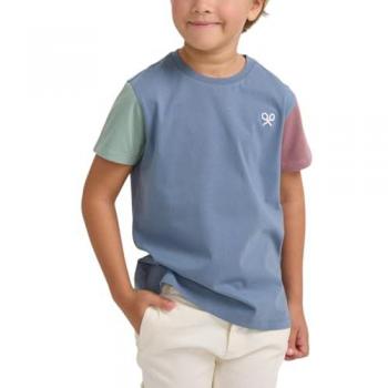 Camiseta de niño Silbon manga corta azul marino con mangas a contraste talla 12