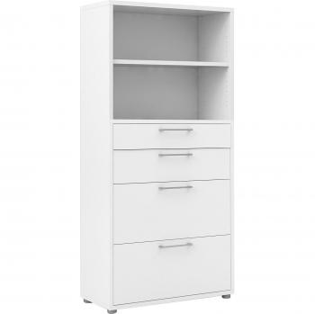 White 1-Shelf Bookcase with 2 Drawers and 2 File Drawers