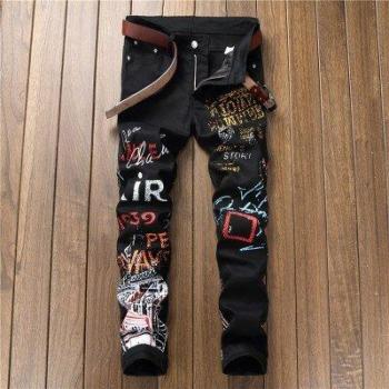 Distressed Black Denim Hip Hop Jeans
