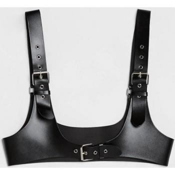 Women's Black Faux Leather Belt with Metal Closure