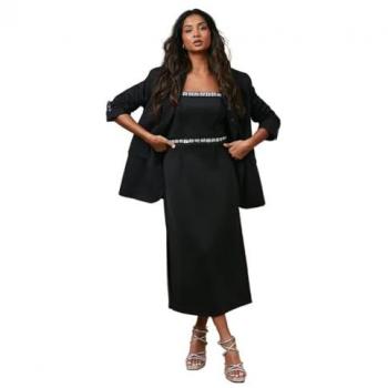 Scuba Diamante Trim Column Midaxi Dress