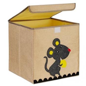 Cajita de almacenamiento infantil, diseño ratón, 33x33x33 cm, beige/gris