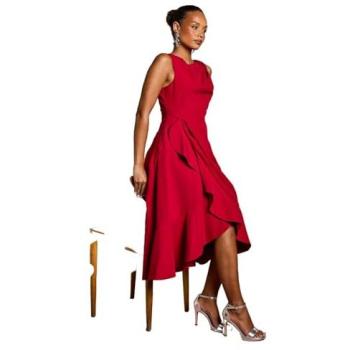 Coast Petite Berry Ruffle Dress with Low Back – Women's, Size 6