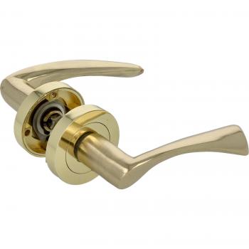 Coppia di maniglie dorate a rosetta per porte interne, diametro 52 mm, viti incluse