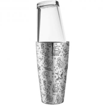 Steel 30‑OZ Etched Cocktail Shaker – Boston Bar Style