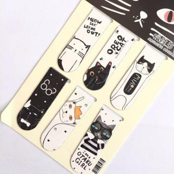 Set de marcapáginas magnéticos de gato negro Kawaii