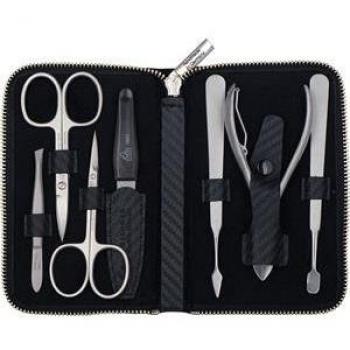 ERBE Maniküre-Etui »Lederetui mit Zippverschluss«, (7 tlg.), Carbonleder, rostfrei