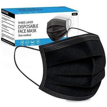 Sensitive Skin 3‑Layer Disposable Mask Pack (50 pcs) – Black