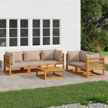 Juego de muebles de jardín 6 pzas madera maciza y cojines gris taupé