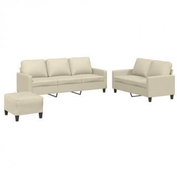 VidaXL 3-tlg. Couchgarnitur mit Kissen Creme Kunstleder
