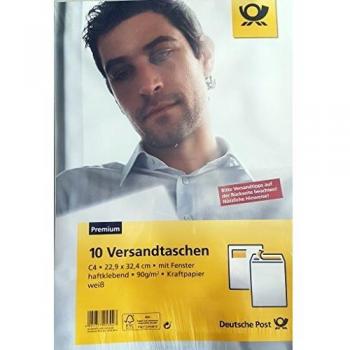 10er Set Versandtaschen C4 mit Haftklebeverschluss 22,9 x 32,4 cm weiß Kraftpapier