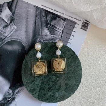 Exaggerated Big Geometric Square Transparent Resin Dry Flower Adjustable Ring for Women