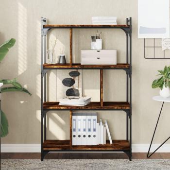 JINLEFU Librería 4 estantes madera ingeniería roble ahumado 76x32x123cm