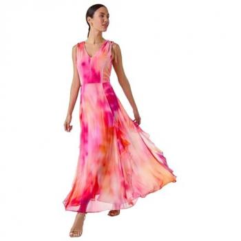 Roman Abstract Print Maxis – Frilled Cerise, 16 UK