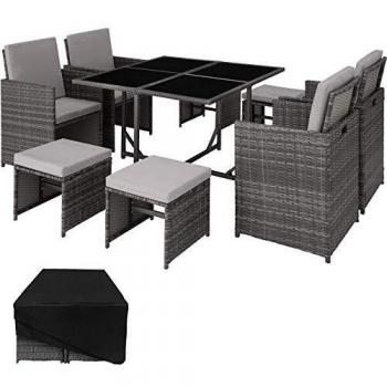 Set Giardino Poli Rattan 4 Sedie Tavolo Sgabelli