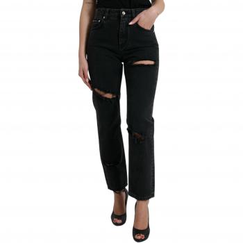 Jeans a vita stretta in cotone lavato nero