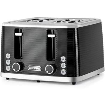 Geepas Linear 4-Toaster, Black Finish, 7-Browning Settings
