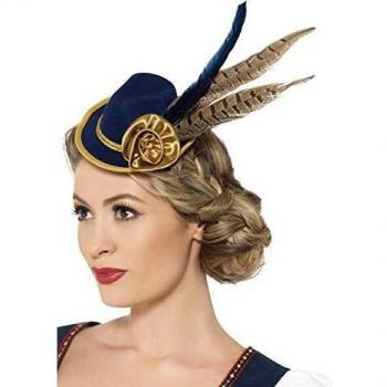 Cappello mini Oktoberfest blu con piuma