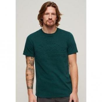 Superdry Men's Short Sleeve T-Shirt in Dark Pine Green with Embossed Logo