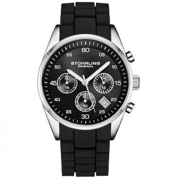 Tempo Chronograph Mens 42mm STÜHRLING Black Silicone Waterproof