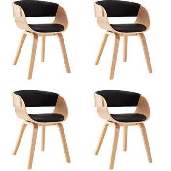 VidaXL Dining Table Chairs – 4 Pack Black Bent Wood with Faux Leather Seats