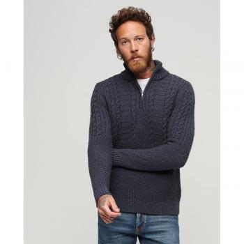 Pull Maille Torsadée Demi-Zip Vintage Jacob Bleu Marine Superdry Homme L