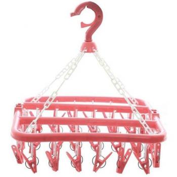 Porte-Chaussettes Pliable – 32 Clips, Support Séchage Bleu/Vert/Rose