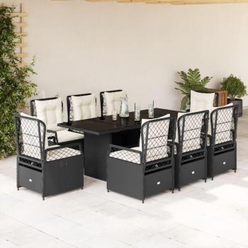 Black Poly Rattan 9 Piece Garden Dining Set with Cushions